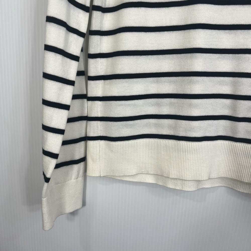 Banana Republic Forever Striped Sweater Womens Size XS White Black Cotton Crew - Picture 5 of 10